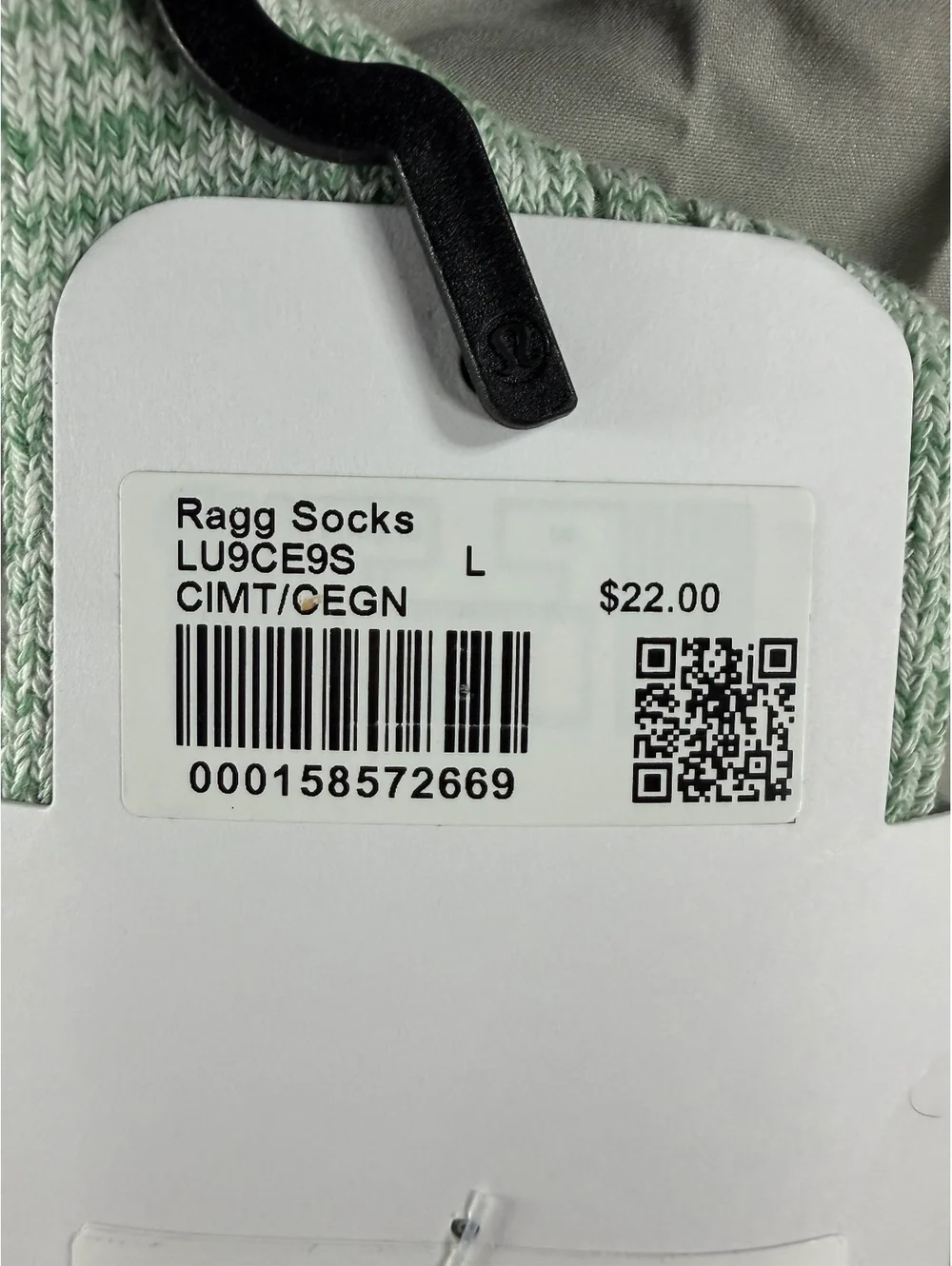lululemon Ragg Socks in Ideal Mint/Heathered Green Quarter Length Unisex Large